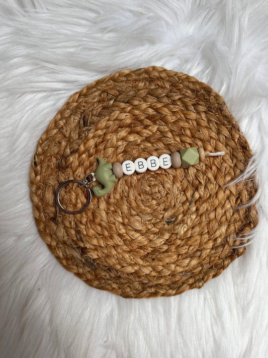 Naamsleutelhanger groene dino