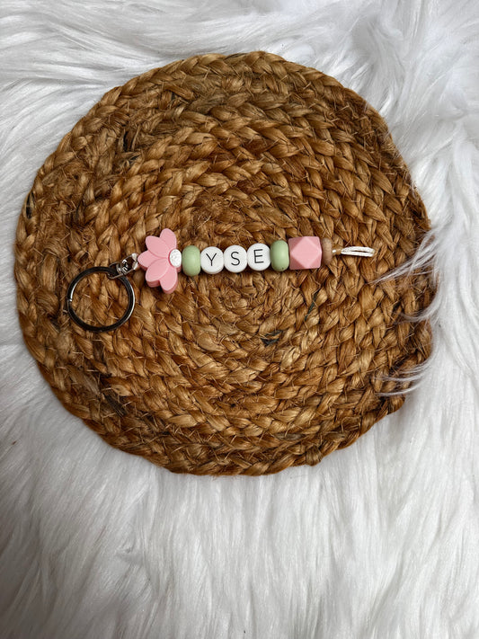 Naamsleutelhanger pink flower