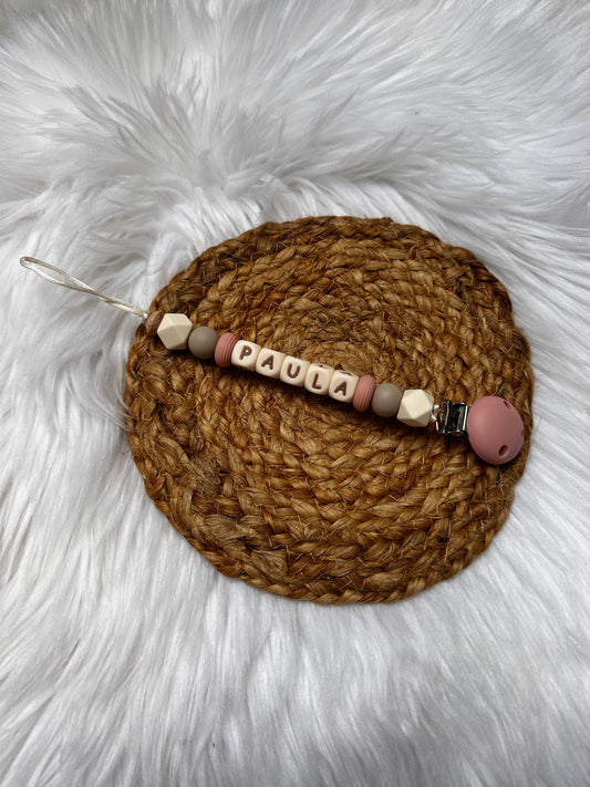 Newborn fopspeenkoord - beige/roze