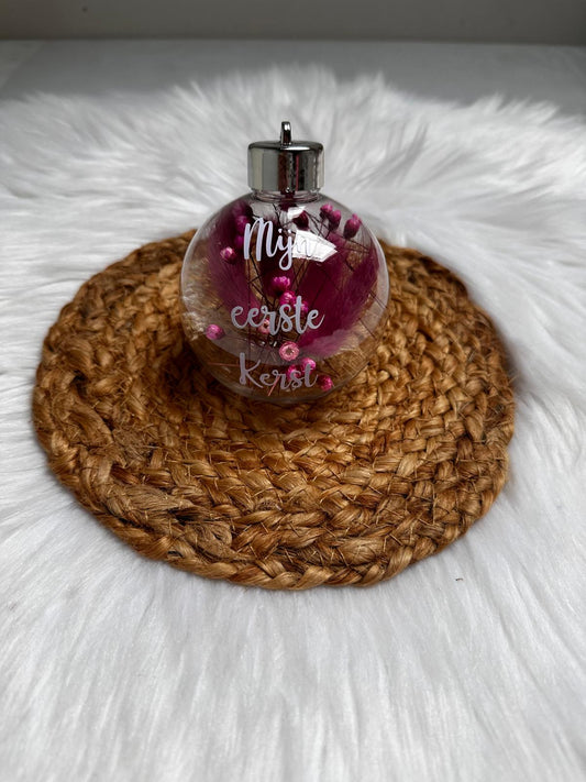 Kerstbal met tekst - ROZE